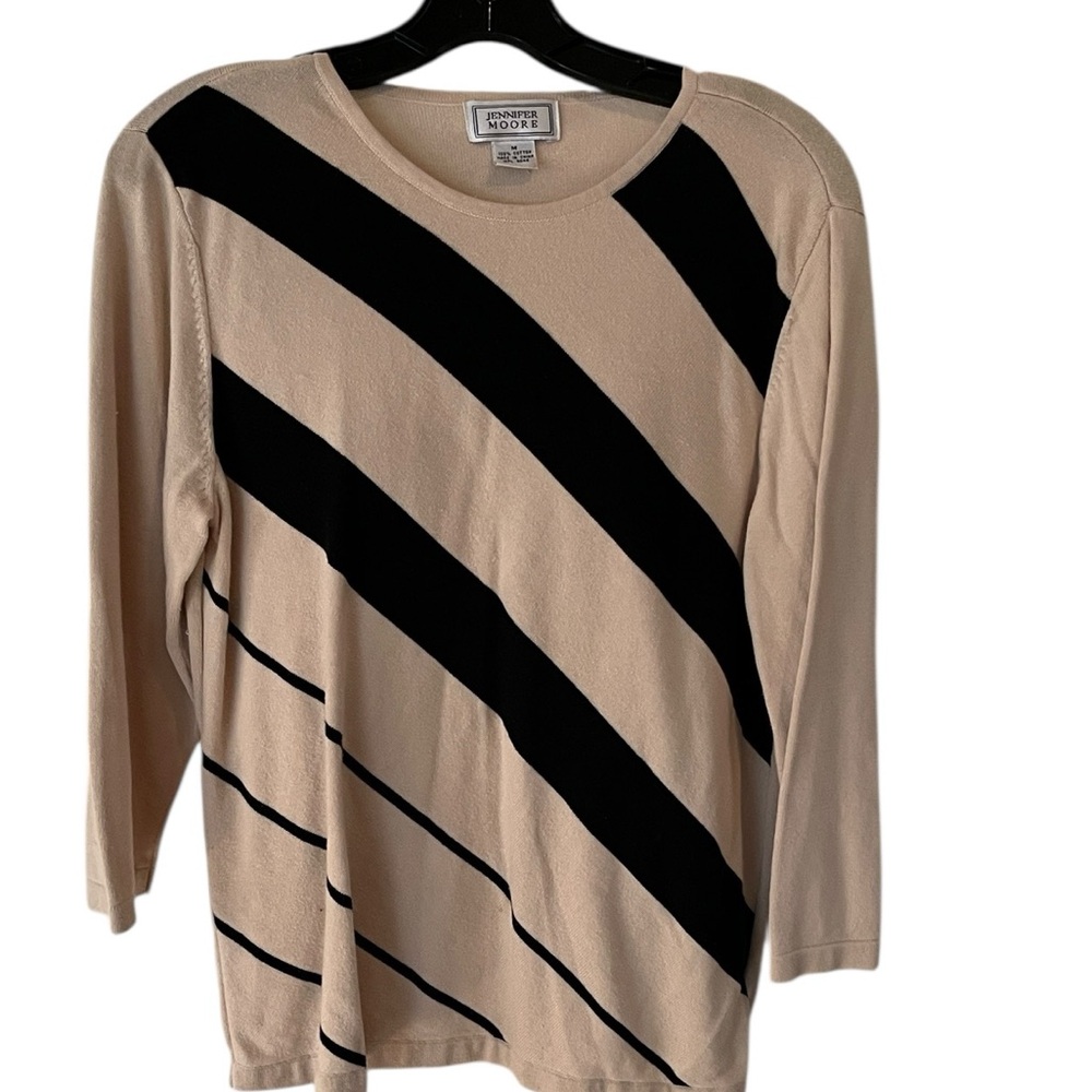 Jennifer Moore size medium cream  & black 3/4 sleeve sweater